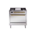 ILVE UP36FQNMPSSG Nostalgie II 36" Dual Fuel Range  (Natural Gas, Solid Door, Stainless Steel, Brass)