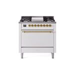 ILVE UP36FQNMPWHGLP Nostalgie II 36" Dual Fuel Range  (Liquid Propane, Solid Door, White, Brass)