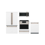 Cafe 4 Piece Kitchen Package with CWE23SP4MW2 36" Refrigerator, CES700P4MW2 30" Electric Range, CVM517P4RW2 Microwave, and CDT858P4VW2 Dishwasher